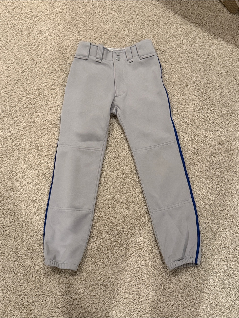 Mizuno Kids Gray Baseball Athletic Pants with Blue Side Stripe. Like new. Size M